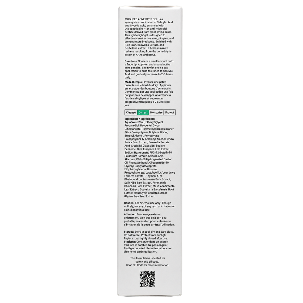Ceuticoz Moduseb Acne Spot Gel 20g carton showing ingredients directions and storage informationCeuticoz Moduseb Acne Spot Gel 20g carton showing ingredients directions and storage information