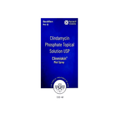 Clindamycin Phosphate Topical Solution USP packaging with blue background and white text.