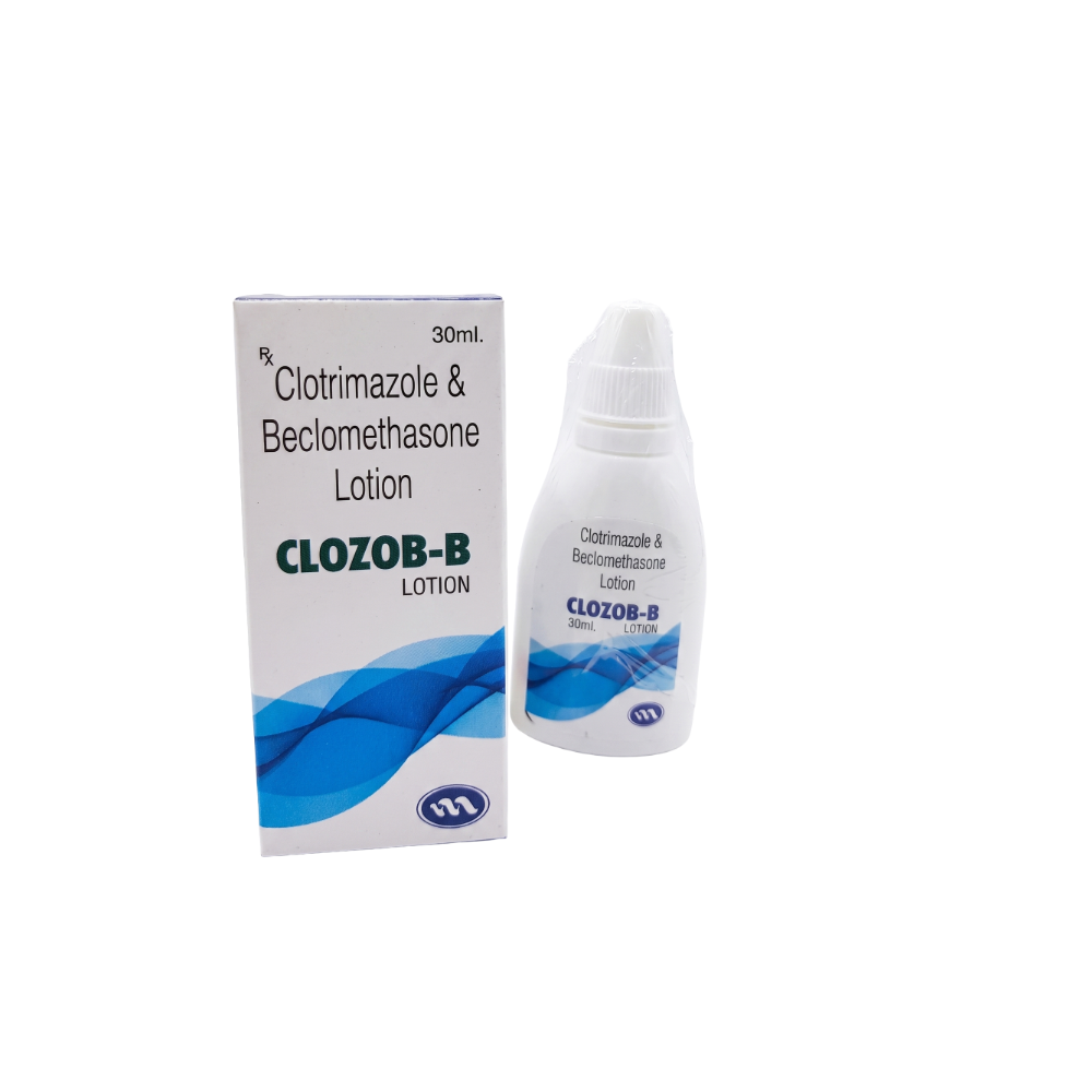 Clozob-B lotion packaging and bottle on a white background