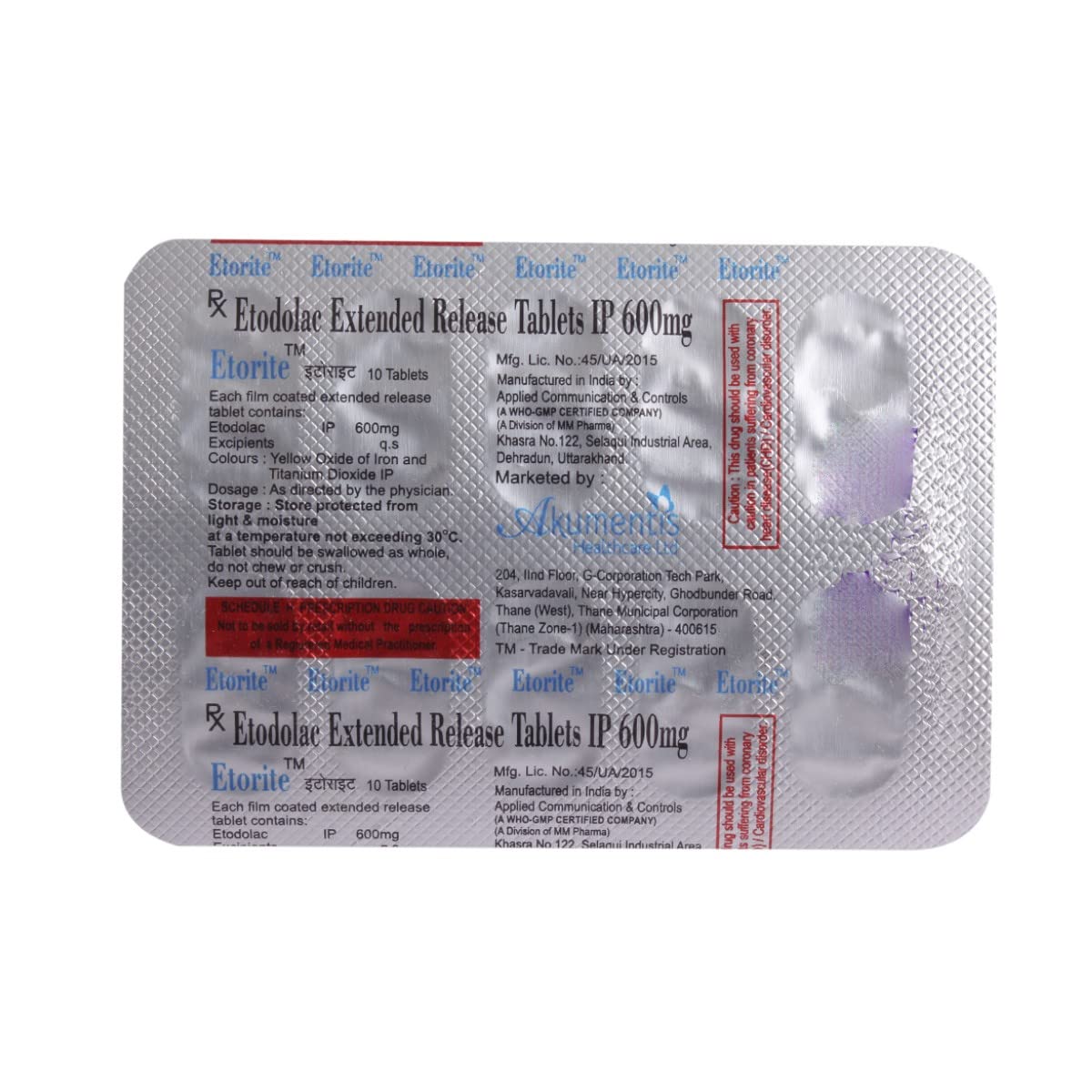 Etorite 600mg Tablet ER