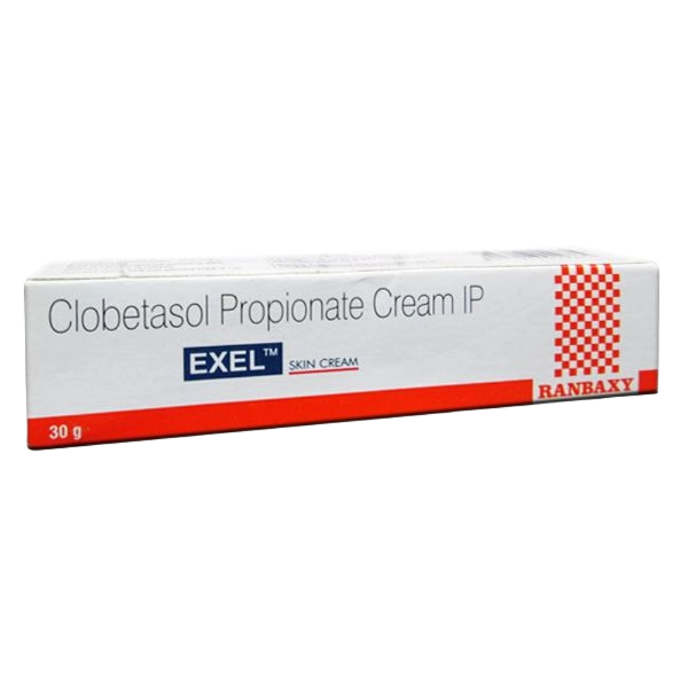 Box of Clobetasol Propionate Cream IP by Exel with Ranbaxy branding on a white background