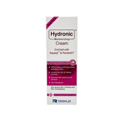 Front view of Hydronic Moisturizing Cream 50g carton featuring Aquaxyl, Pentavitin and moisture-retaining formulation.