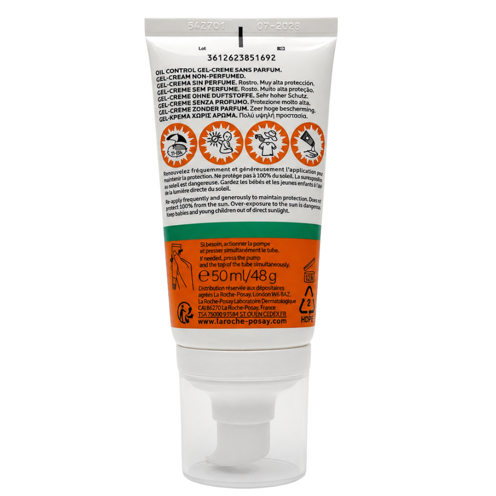 La Roche-Posay Anthelios UVMune 400 Oil Control SPF50+ Gel-Cream tube back