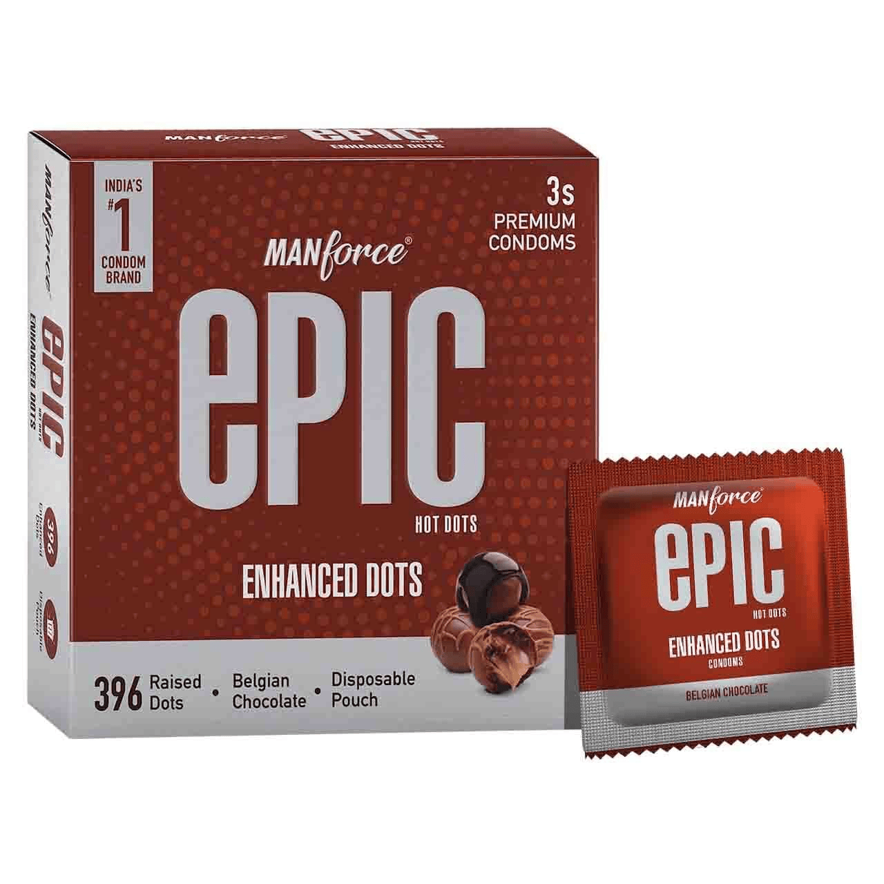 Manforce Epic Hot Dots Premium Condom with Disposable Pouch Belgian Chocolate