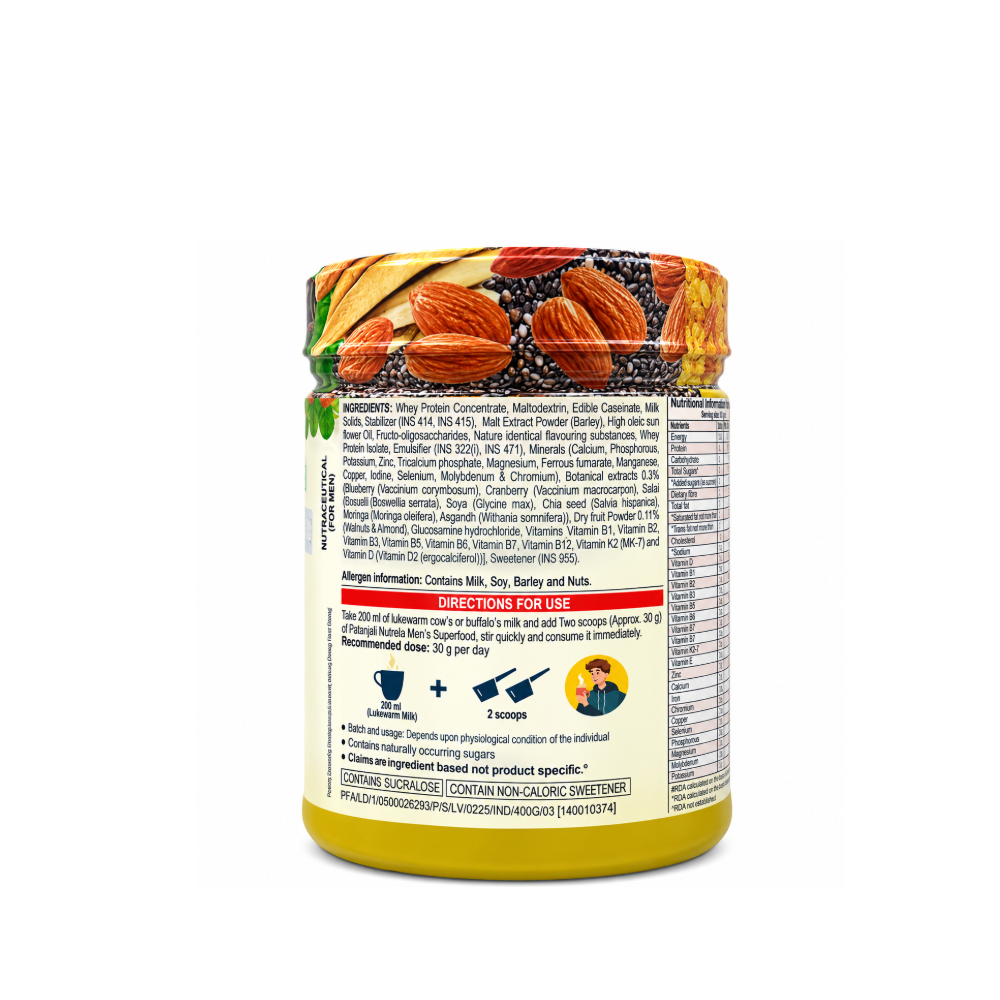 Nutrela Men's SuperFood Vanilla Flavour 400g – Whey Protein with Vitamins, Minerals & Botanical Extracts