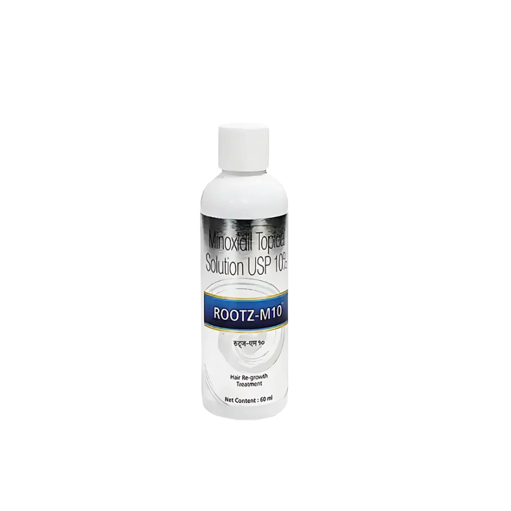 Bottle of Minoxidil Topical Solution USP 1% on a white background