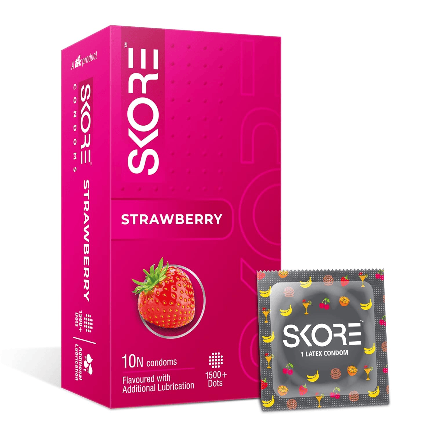 Skore Flavored Dotted & Coloured Condoms Strawberry