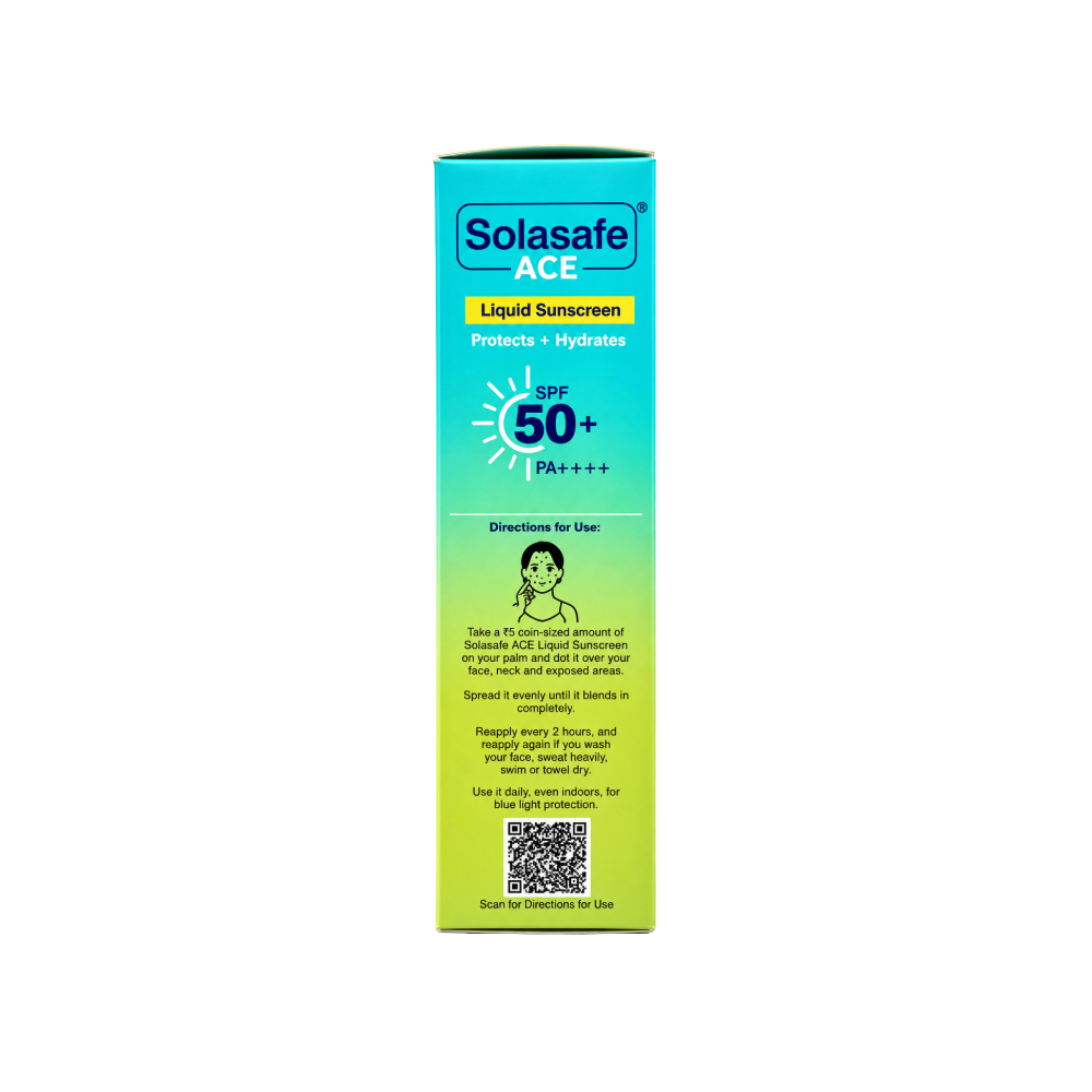 Solasafe ACE SPF 50+ sunscreen box showing directions for use