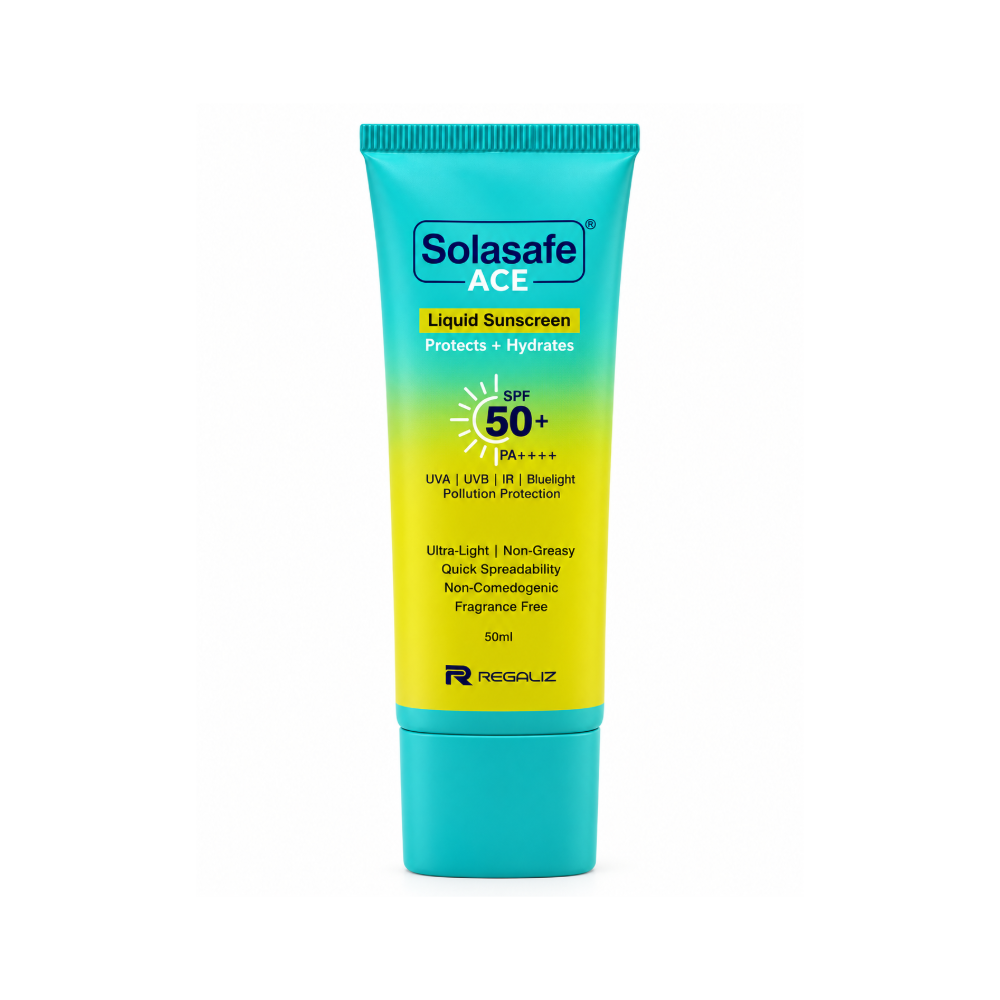 Solasafe ACE SPF 50+ PA++++ 50ml liquid sunscreen tube front view