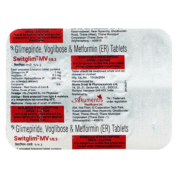 स्विटग्लिम एमवी 1mg/500mg/0.3mg टैबलेट