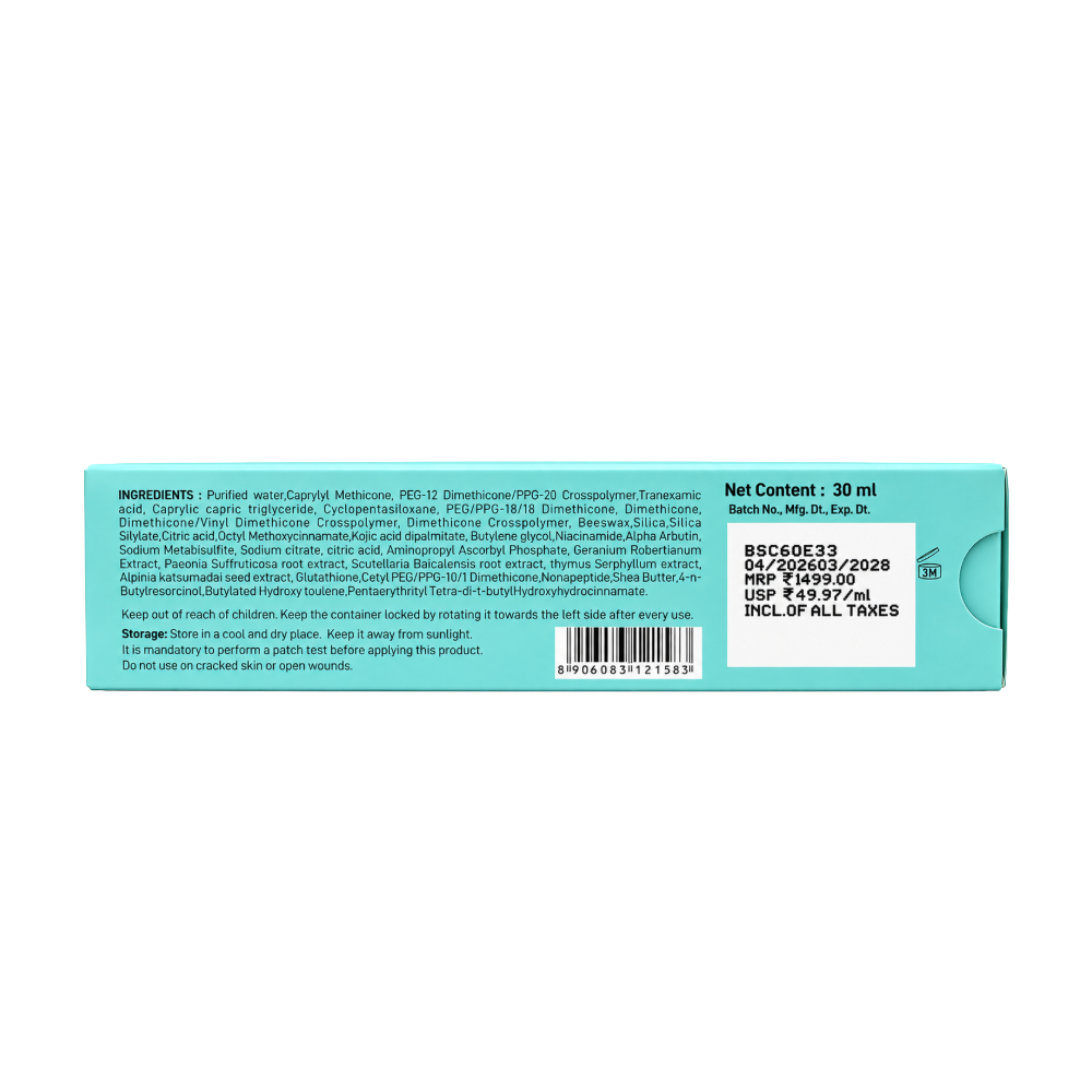 Triolite TX Tranexamic Acid Serum 30ml back packaging with ingredients