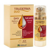 Truderma Duo Day Defence Serum and Night Intense Serum packaging on a white background