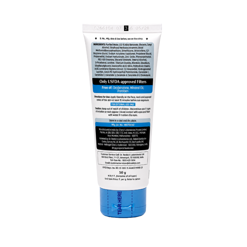 Venusia Hydra Sunscreen 50g back packaging with USFDA-approved filters