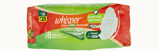 Whisper Choice Aloe Cottony Soft Regular Wings Sanitary Pads