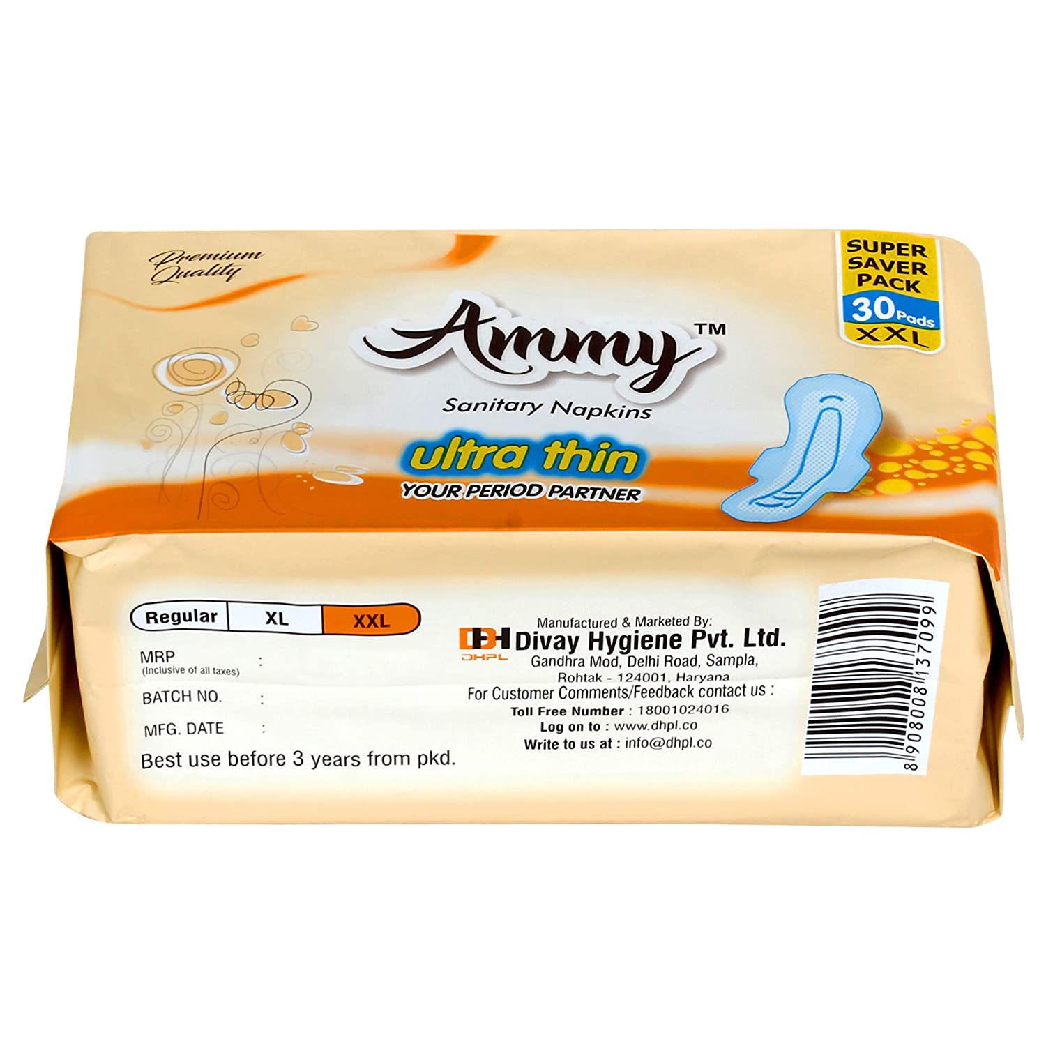 AMMY एडवांस ड्राई अल्ट्रा पूरी रात कॉटनी सॉफ्ट अल्ट्रा थिन XXL महिलाओं/लड़कियों के लिए विंग्स के साथ सेनेटरी पैड (नैपकिन) - XXL विंग्स (30 पीस)