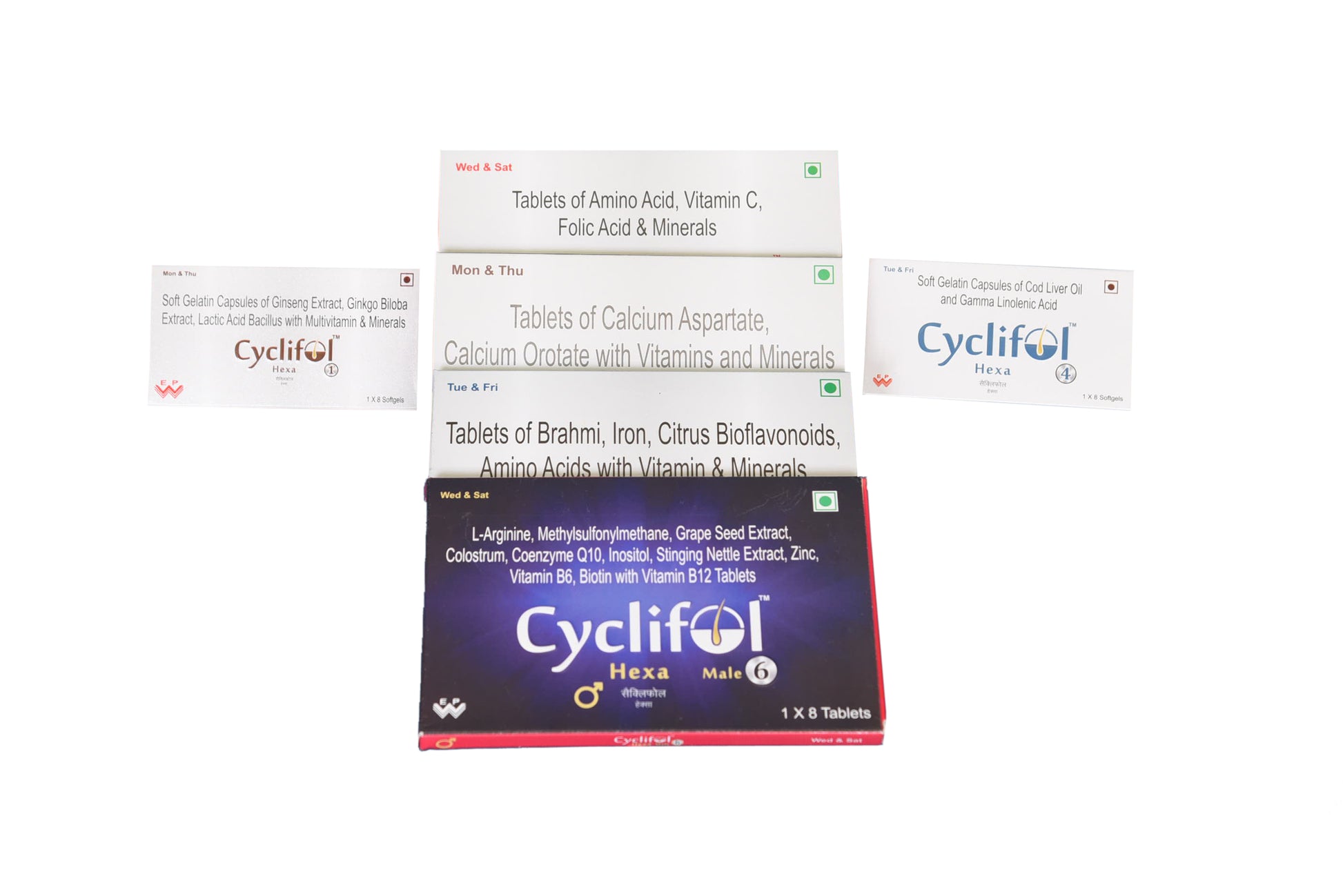 Cyclifol Hexa Male is specially designed kit for hair growth stopping hair loss and for Increase in hair Density developed by East West Pharma .